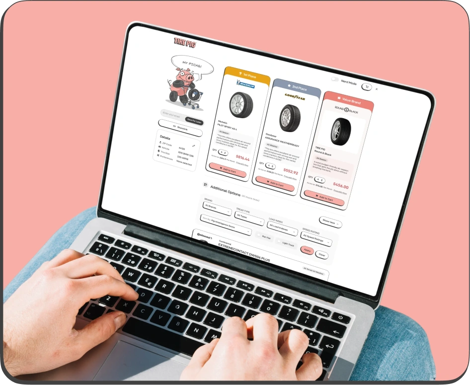 Person browsing Tire Pig on laptop